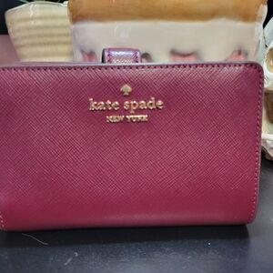 kate spade berry textured leather compact wallet with gold logo Staci Wallet
